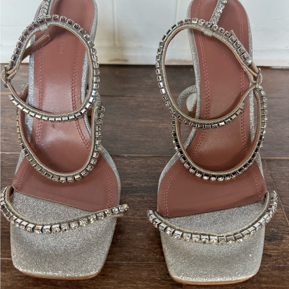 Amina Muaddi Silver Gilda Heels